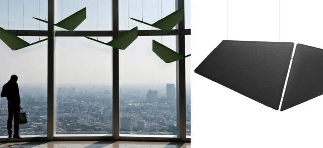 Lichtkonzept mit geometrischen grünen Pendelleuchten und einer schwarzen Leuchtenform
